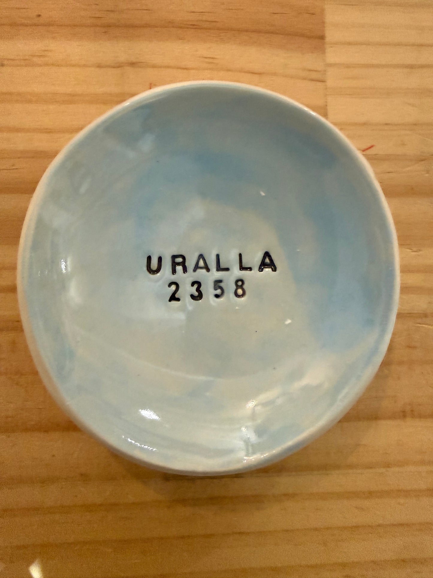 Late Night Pottery Round Trinket dish with Uralla + postcode