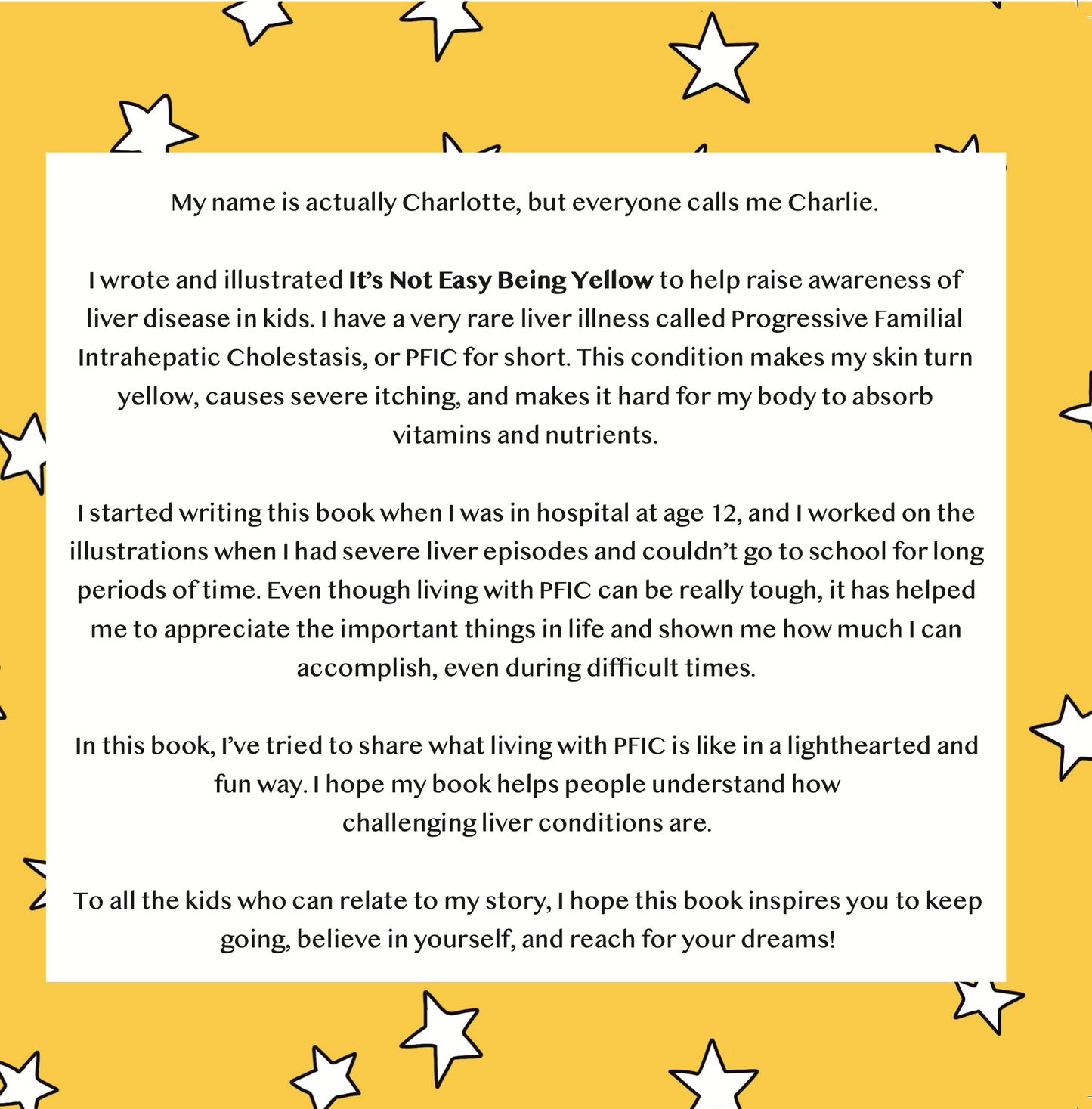 Text on a yellow background with star patterns