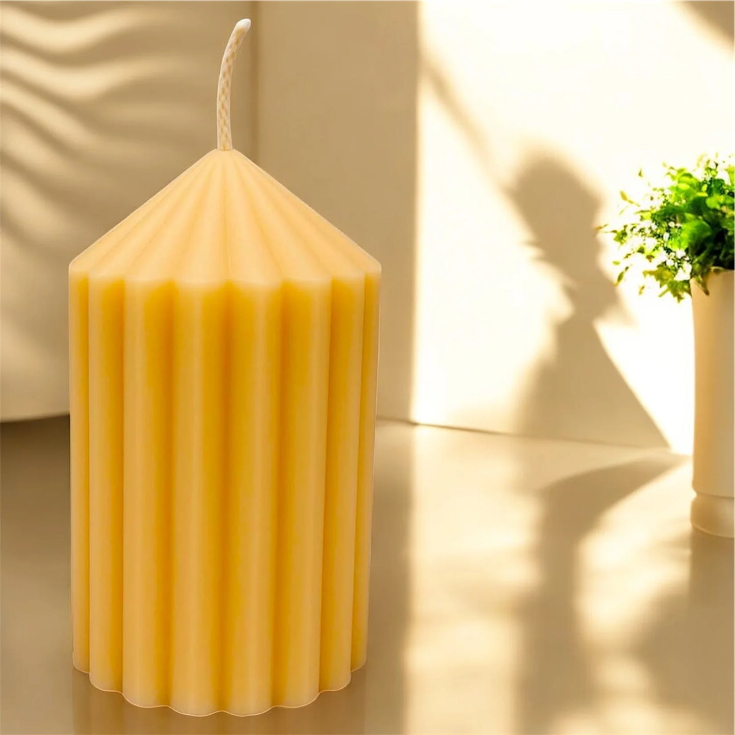 Fluted Beeswax Pillar Candle