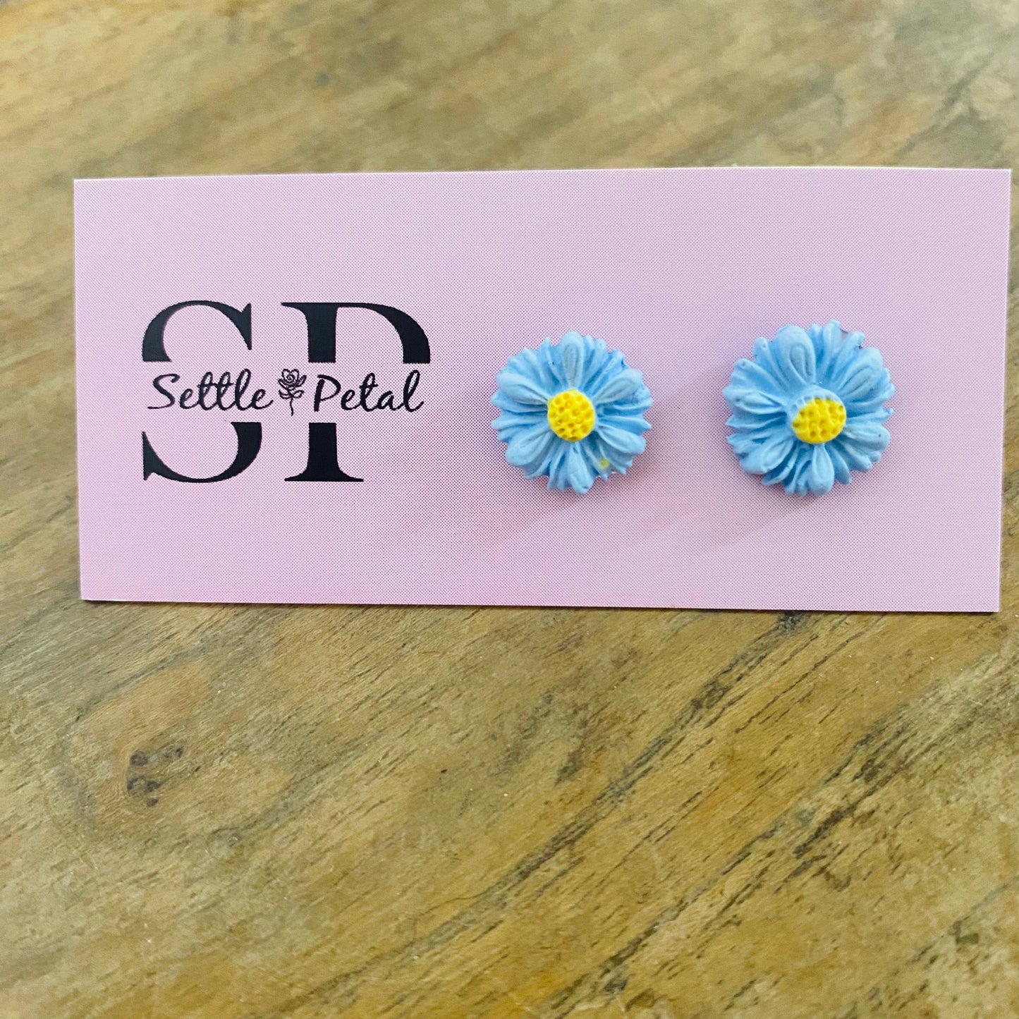 Flower Stud Earrings Pale Blue
