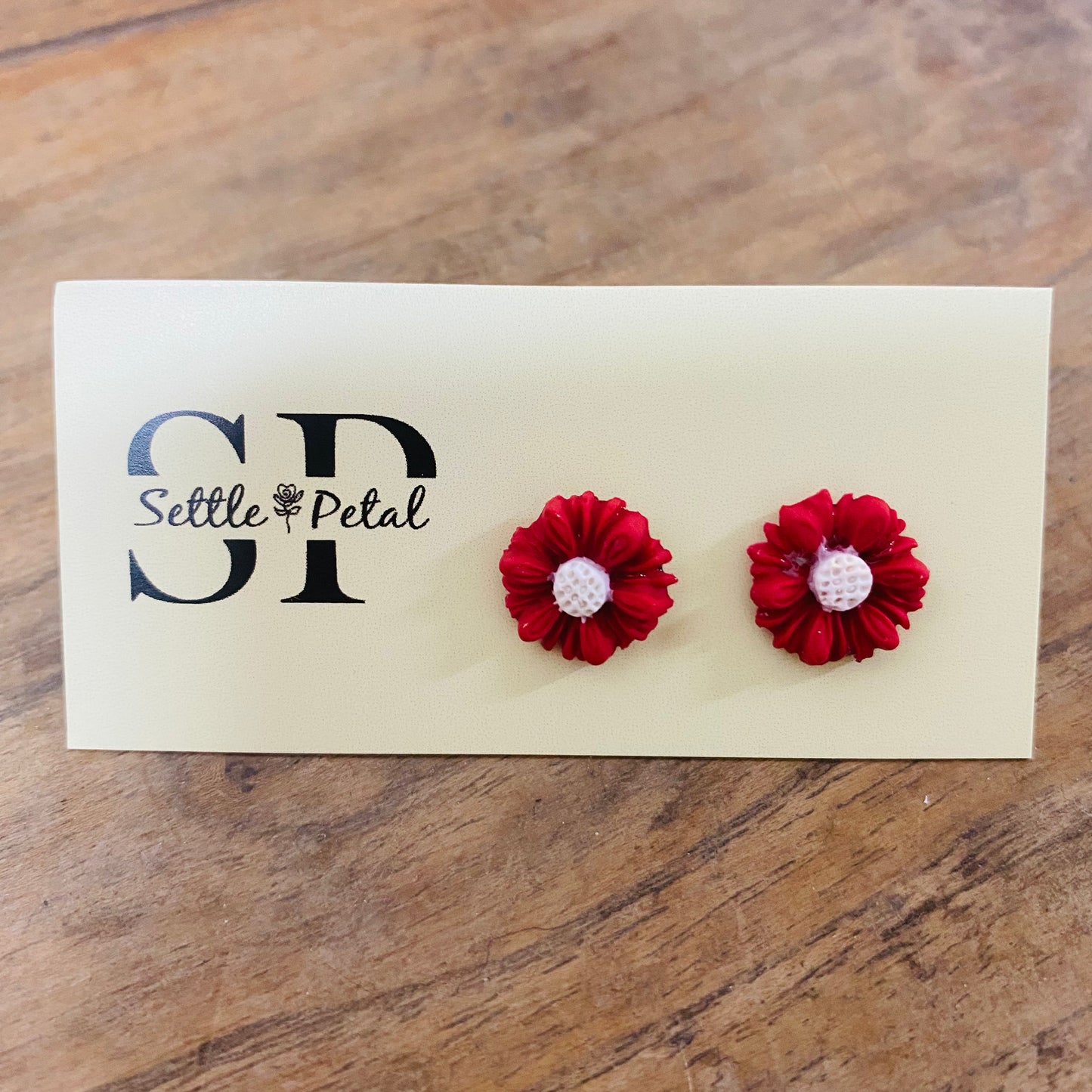 Flower Stud Earrings Red