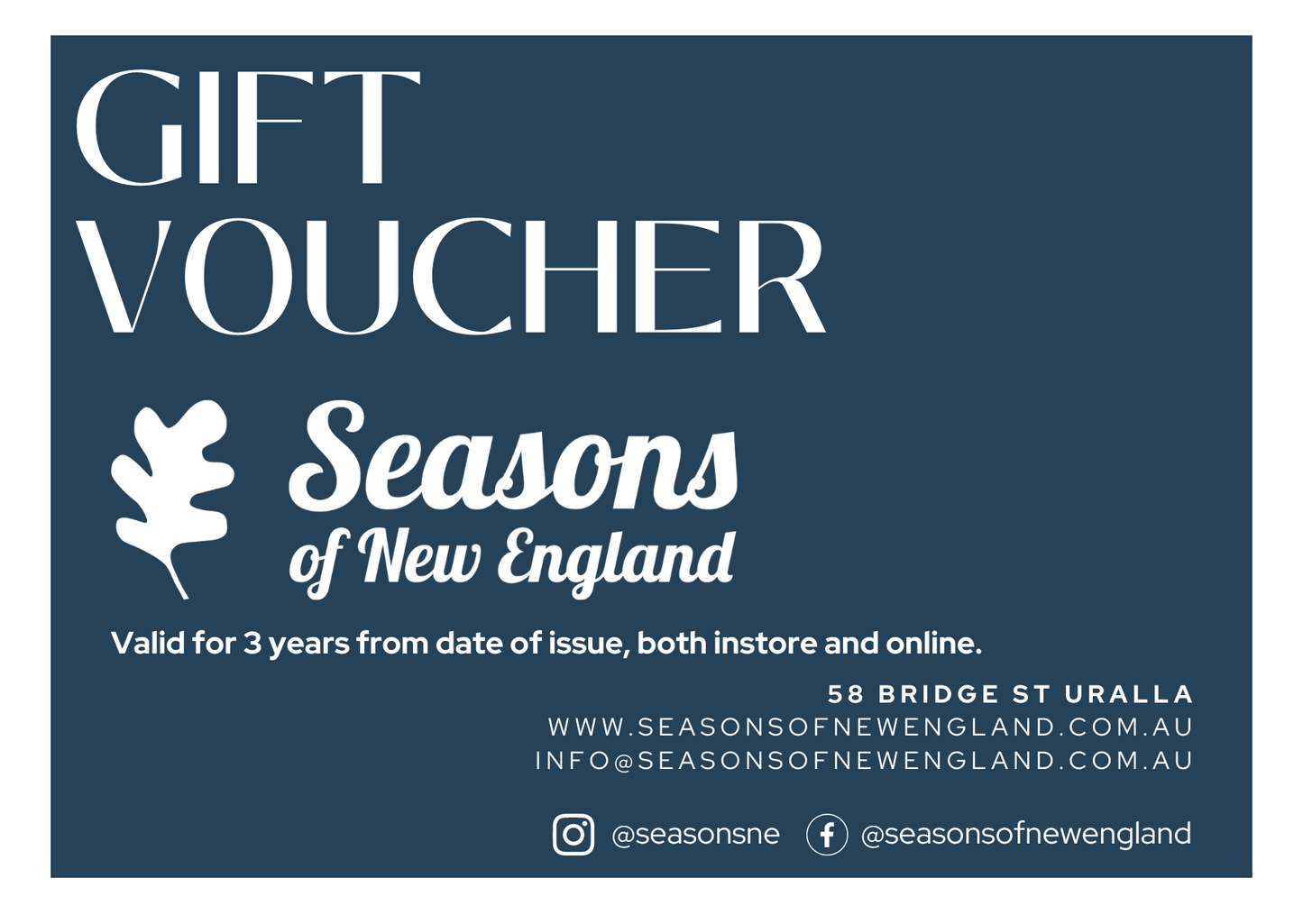 Seasons of New England Gift Voucher