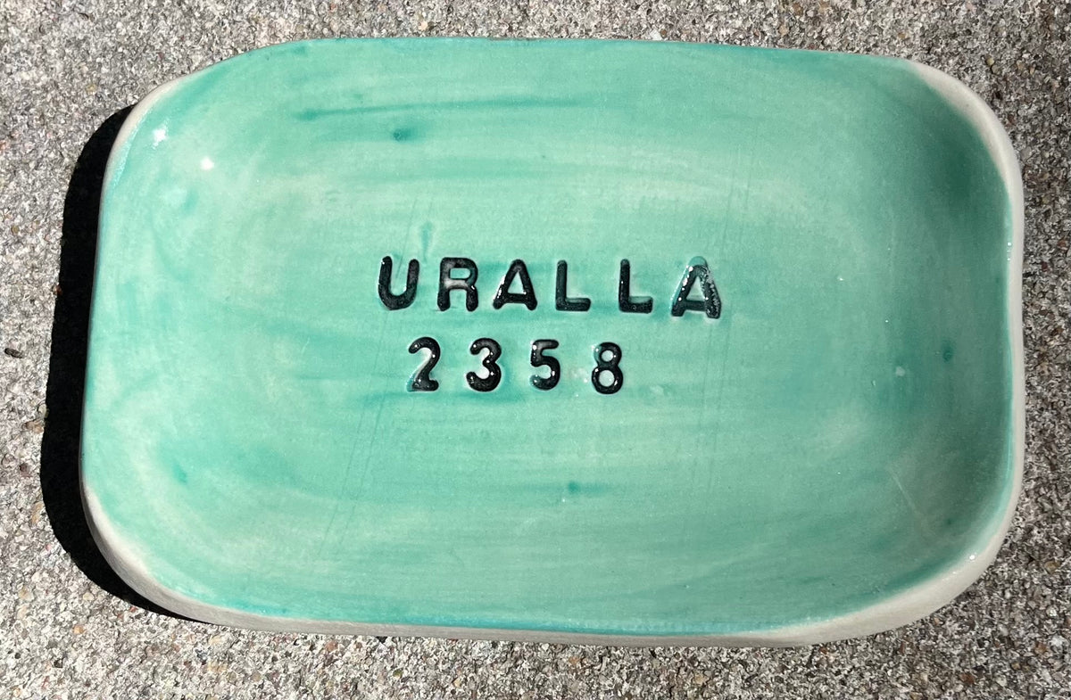 Late Night Pottery Rectangle Trinket dish with Uralla + postcode