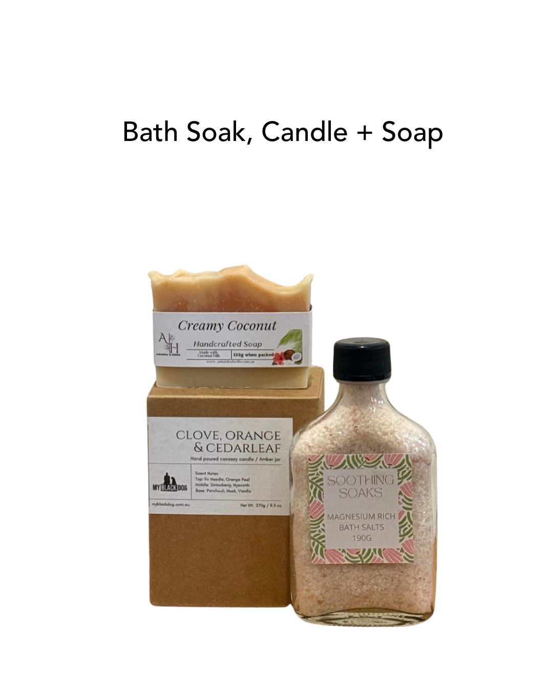 Bath Soak, Candle + Soap