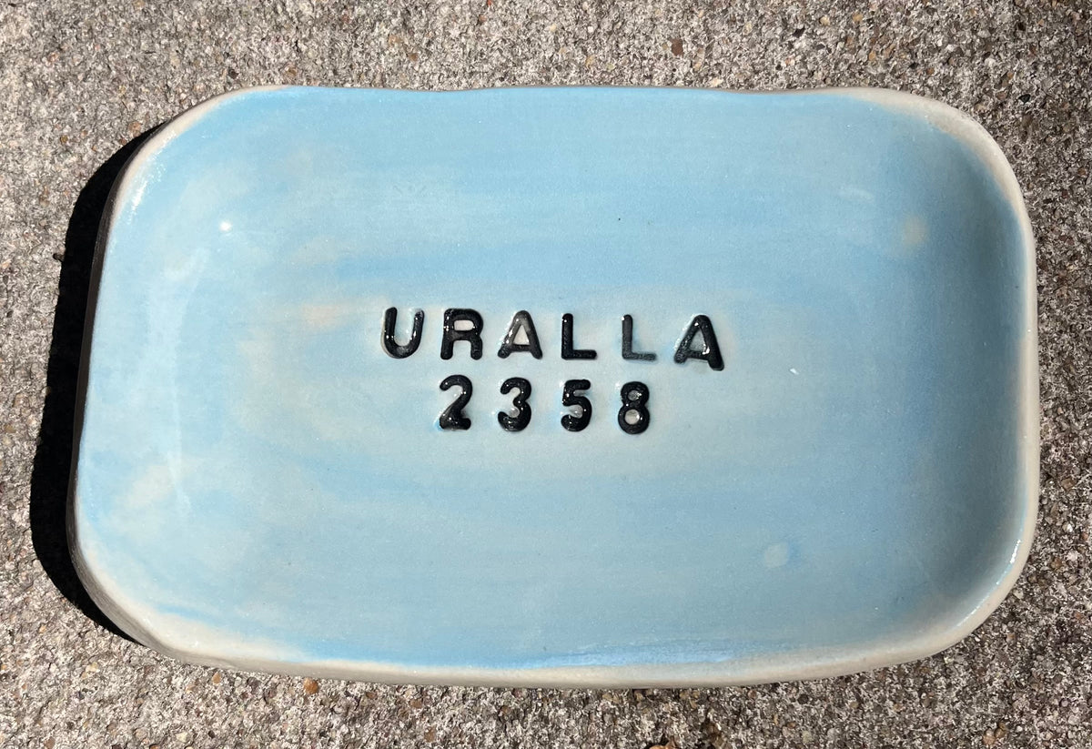 Late Night Pottery Rectangle Trinket dish with Uralla + postcode