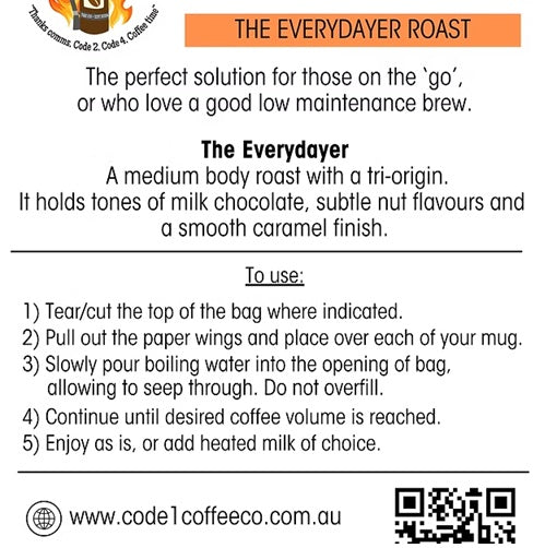 Instructions for using a coffee product with branding and website information.