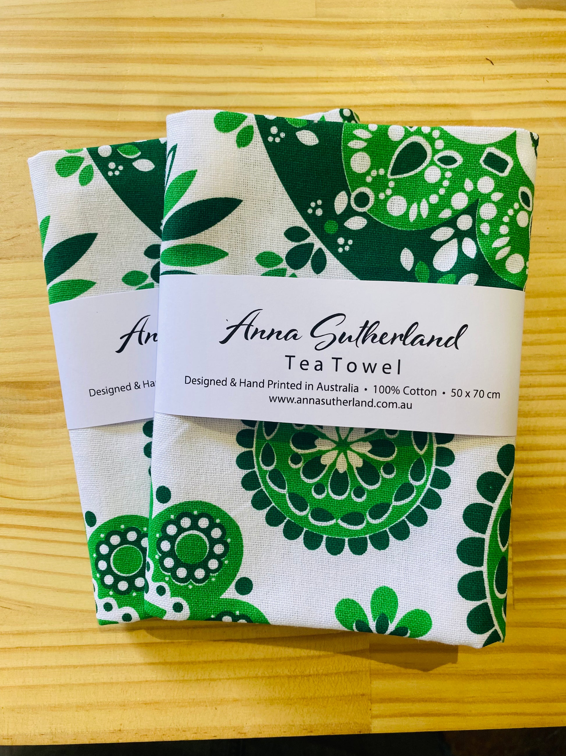 Dark Green Green Screen printed tea towel anna sutherland