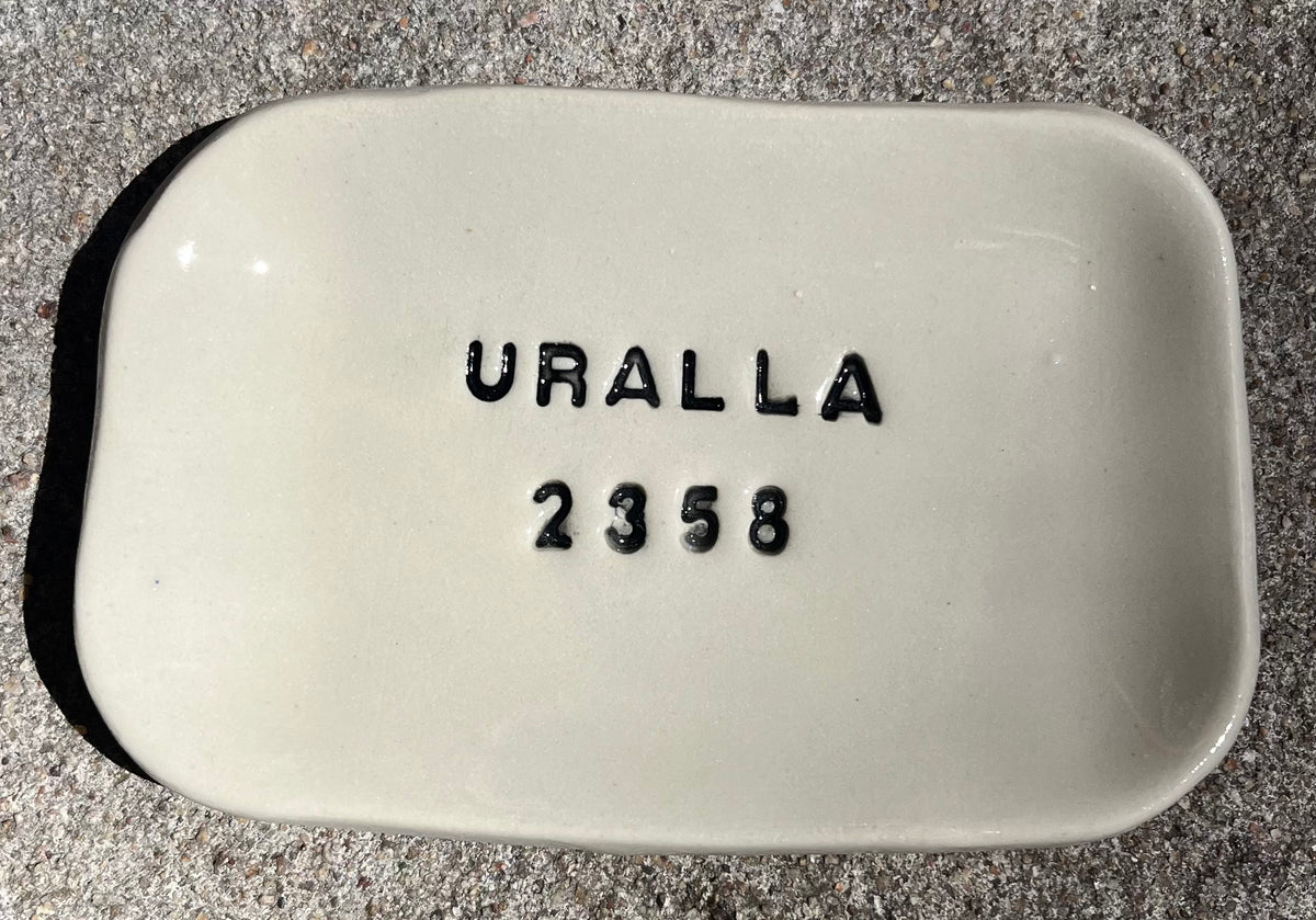 Late Night Pottery Rectangle Trinket dish with Uralla + postcode