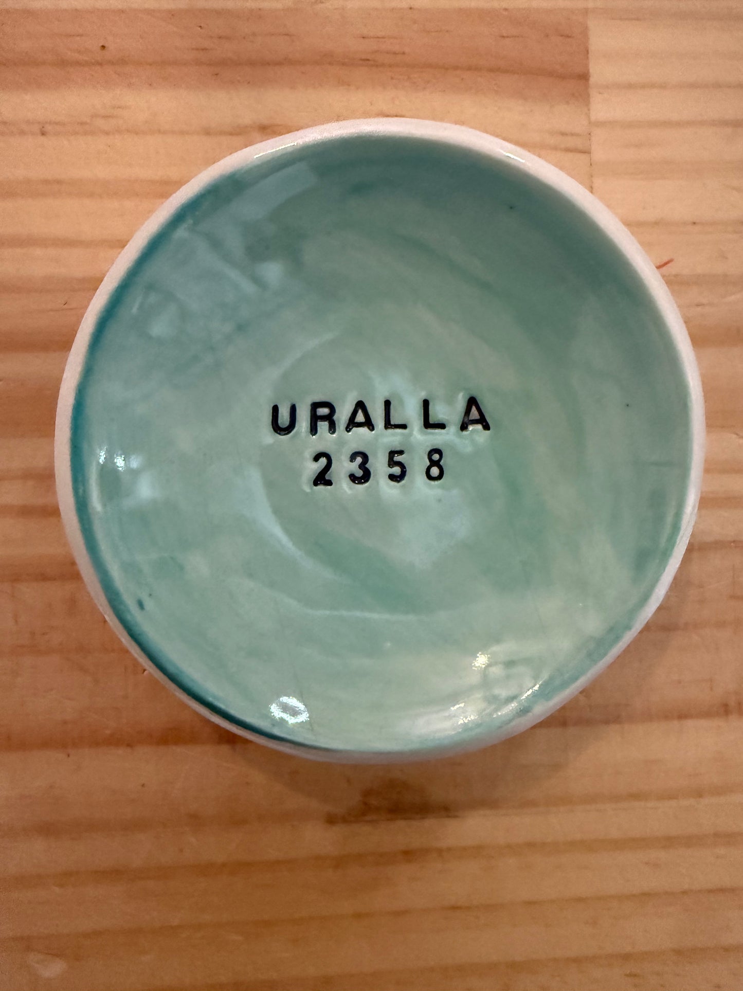 Late Night Pottery Round Trinket dish with Uralla + postcode