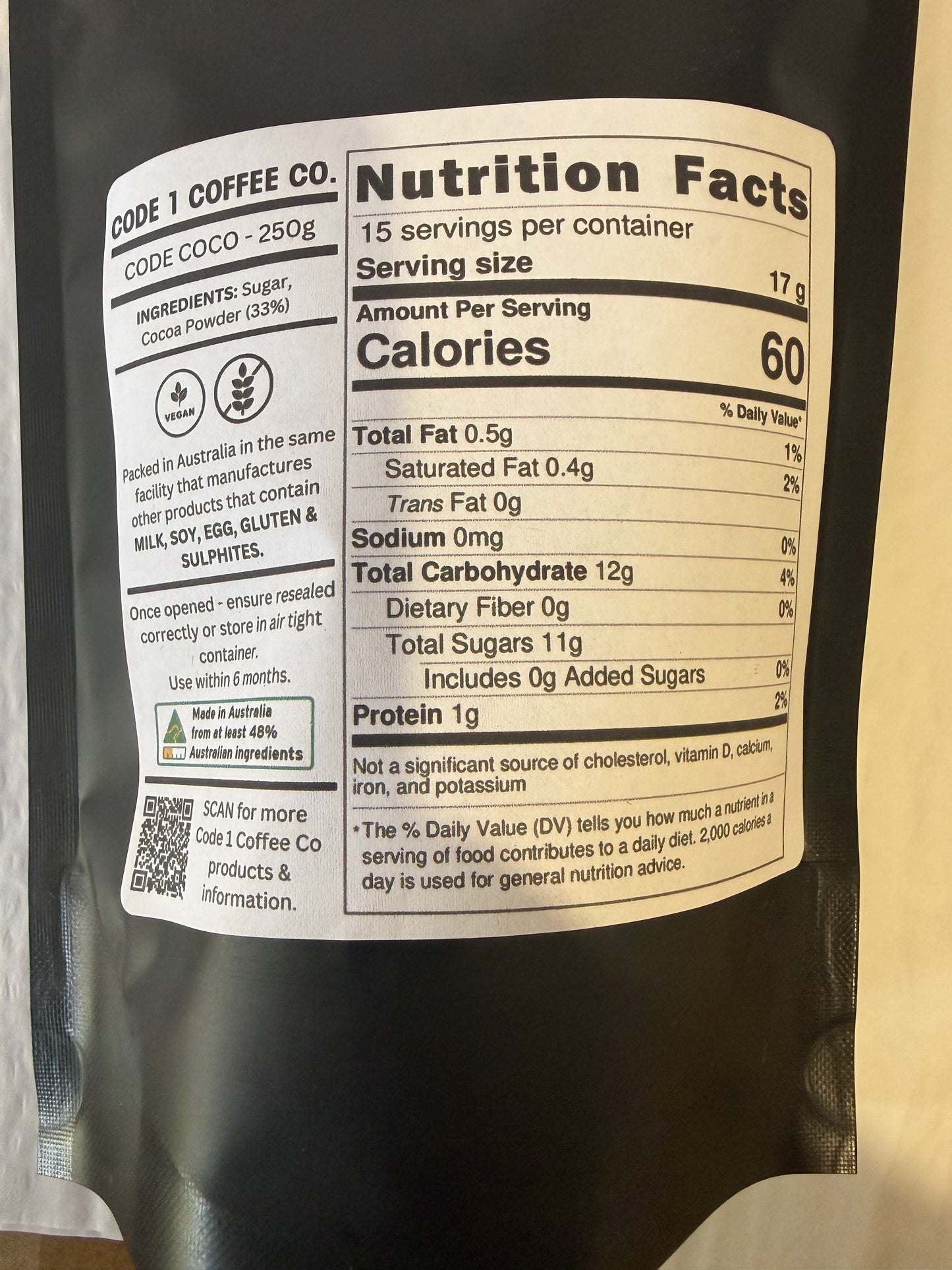 Code Cocoa (Chocolate Drinking Powder) by Code 1 Coffee
