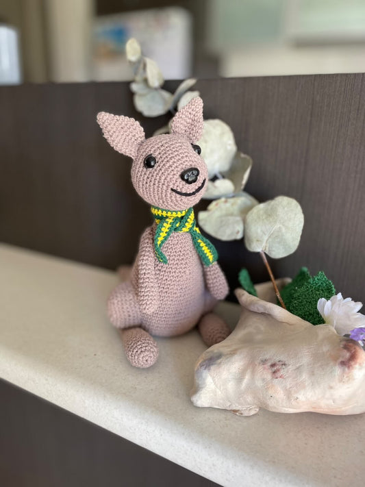 Kangaroo with Green and Gold Scarf