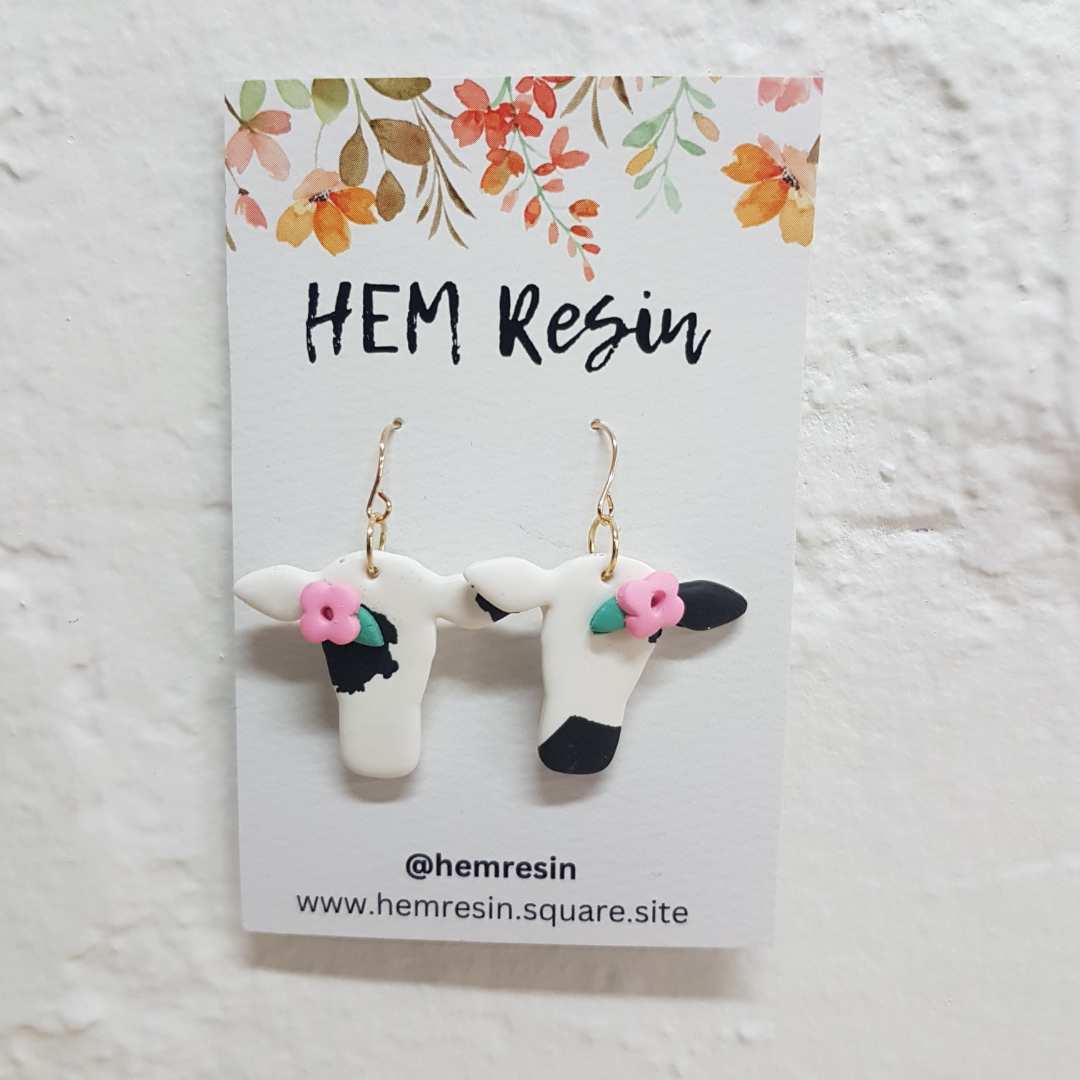 Cow Earrings HEM Resin
