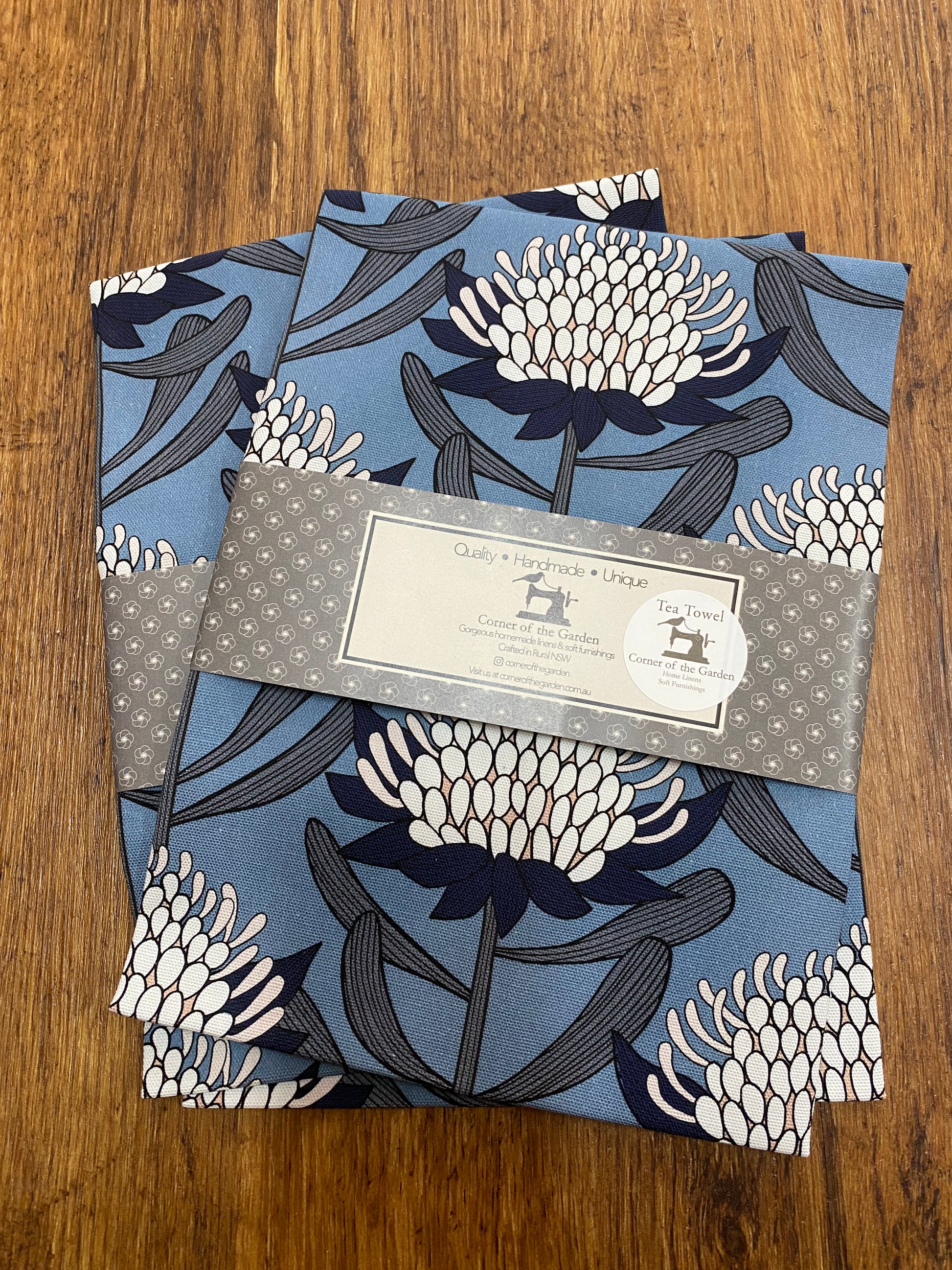 Tea Towel Blue Waratah